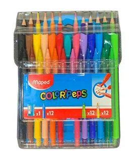 Kit 36 Peças Maped Giz, Lapis de cor, Canetinha  e Apontador