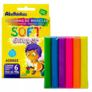 Massinha de modelar 06 cores c/ Glitter- Acrilex