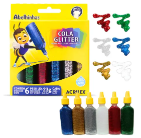 Cola colorida - 6 Cores - COM GLITTER -  Acrilex